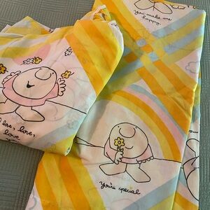 Vintage Ziggy Sheet set flat + fitted sheets size full double rainbows & flowers